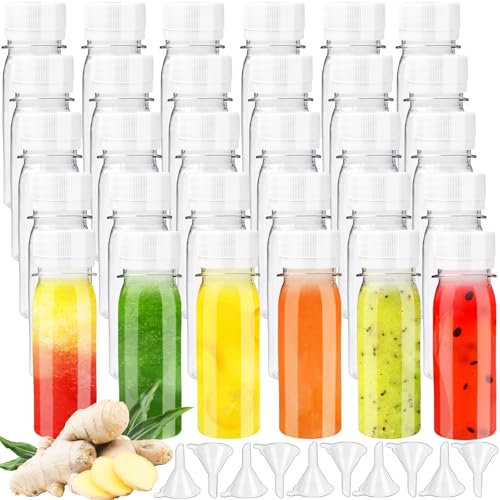 Haawooky 30 Pcs 2oz Small Plastic Shot Bottles with White Caps,Round Juice Bottles with 10 Funnels,Reusable Clear Beverage Containers for Drink Milk Beer Coffee Liquid - Image 1