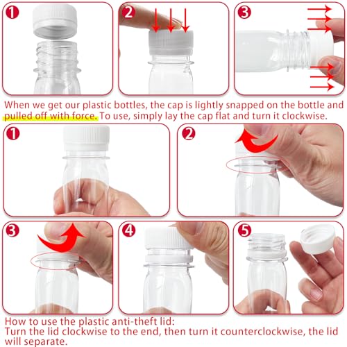 Haawooky 30 Pcs 2oz Small Plastic Shot Bottles with White Caps,Round Juice Bottles with 10 Funnels,Reusable Clear Beverage Containers for Drink Milk Beer Coffee Liquid - Image 3