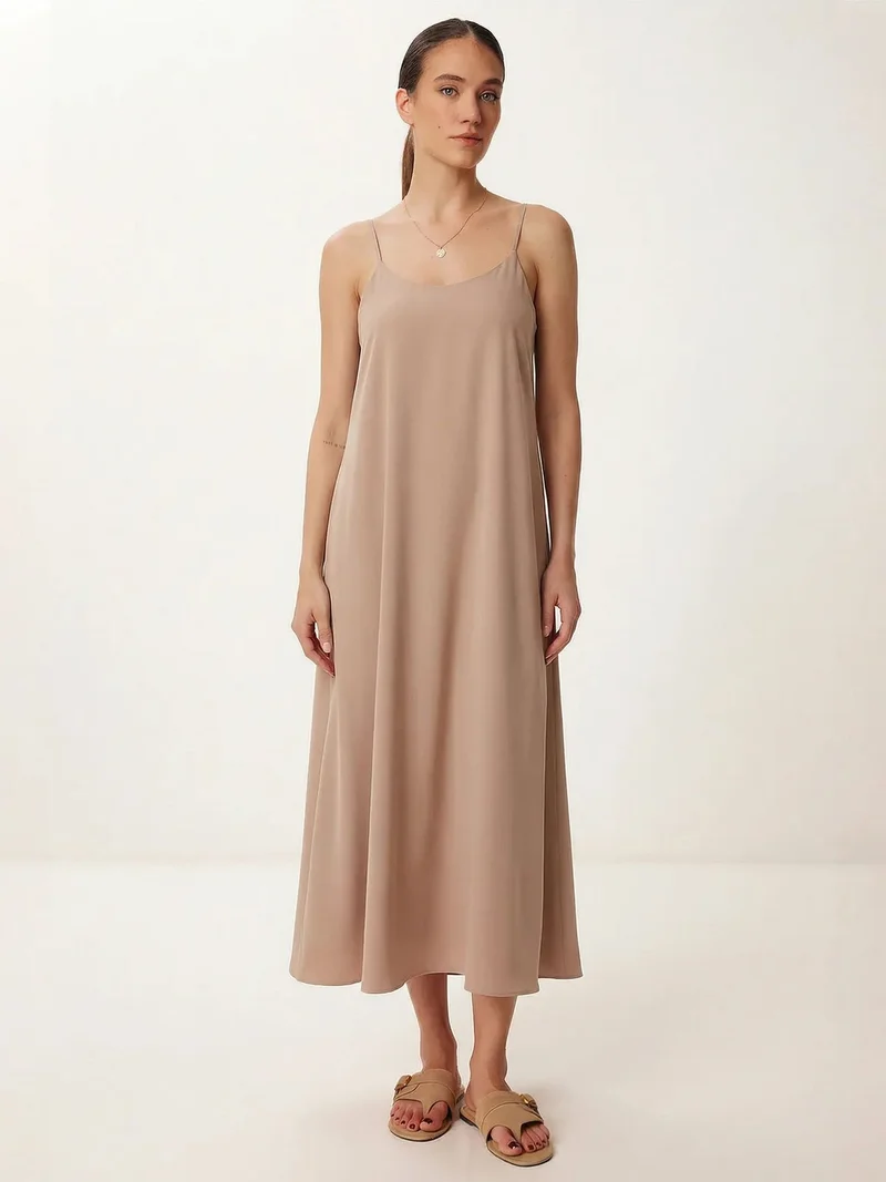 Happiness İstanbul ISTANBUL Loose Fit Midi Dress with U Collar