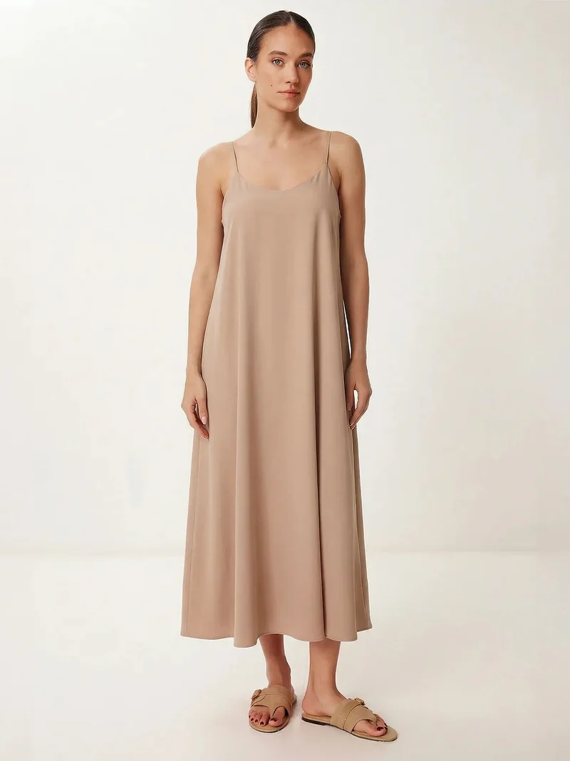 Happiness İstanbul ISTANBUL Loose Fit Midi Dress with U Collar