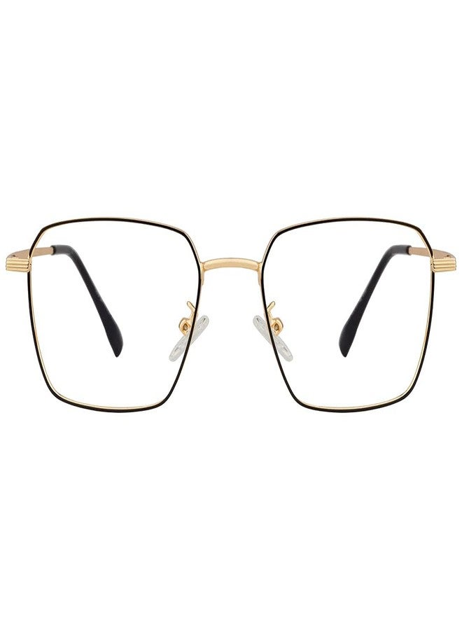 Roshfort Unisex Square Eyeglasses for Men & Women Zero Power Computer Eyewear Lightweight Medium Size M-35006 Gold Black (B-3) - Image 2