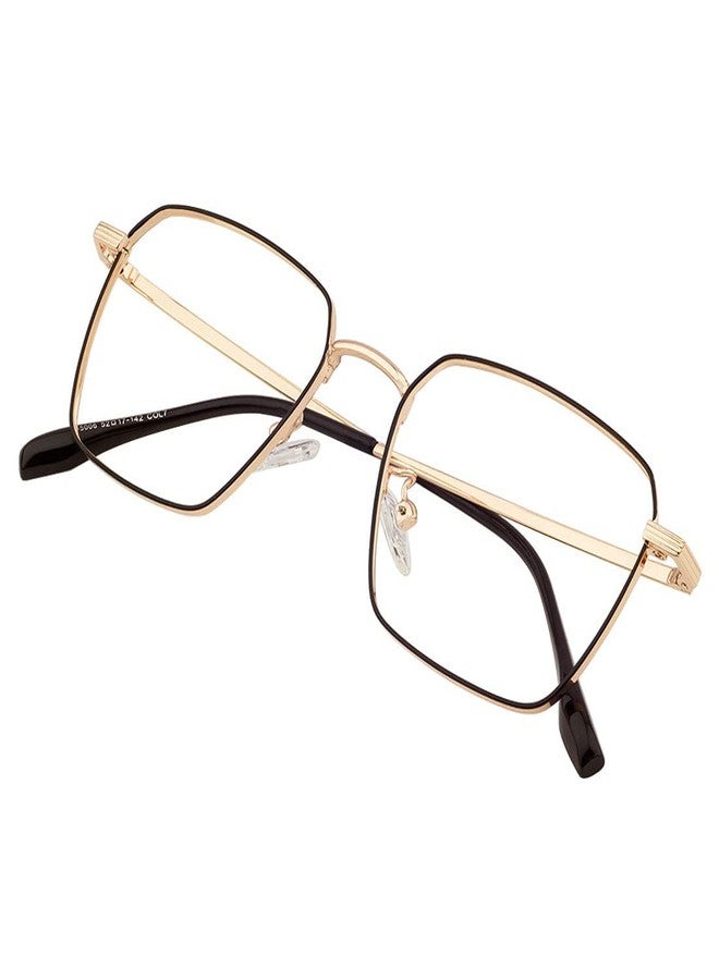 Roshfort Unisex Square Eyeglasses for Men & Women Zero Power Computer Eyewear Lightweight Medium Size M-35006 Gold Black (B-3) - Image 1
