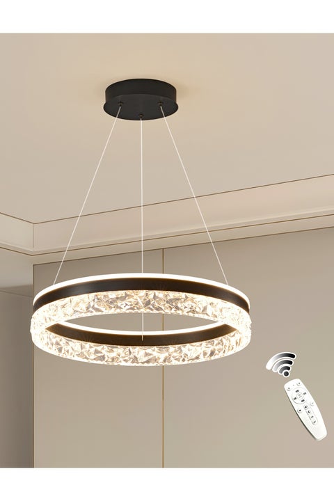 Modern Chandelier Simple Study Round Chandelier LED Light Source Three Color Dimmable Chandelier With Remote Control, Suitable For Living Room Office Cafe Library (black)