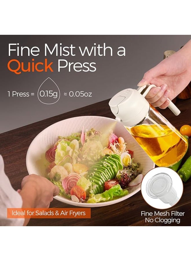 بخاخ زيت للطهي، زجاجة موزع زيت زيتون 2 في 1 للمطبخ، زجاجة زيت زجاجية سعة 17 أونصة/500 مل مع فوهة ممتازة، بخاخ زيت آمن غذائيًا للقلاية الهوائية والسلطة والقلي والشواء (أبيض) - Image 4
