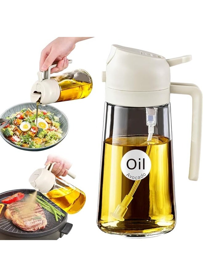 بخاخ زيت للطهي، زجاجة موزع زيت زيتون 2 في 1 للمطبخ، زجاجة زيت زجاجية سعة 17 أونصة/500 مل مع فوهة ممتازة، بخاخ زيت آمن غذائيًا للقلاية الهوائية والسلطة والقلي والشواء (أبيض) - Image 1