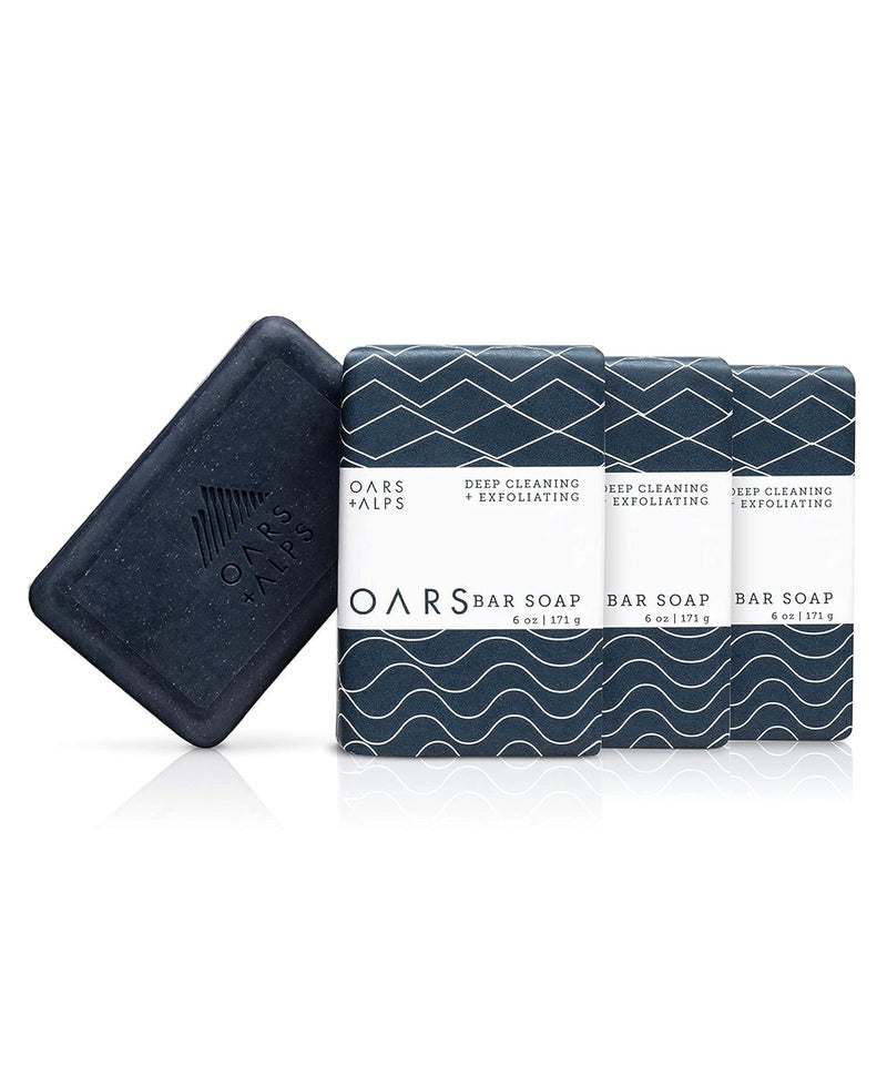 Oars  Alps Blue Charcoal Exfoliating Mens Bar Soap Dermatologist Tested and Made with Clean Ingredients Travel Size 3 Pack 6 Oz Each