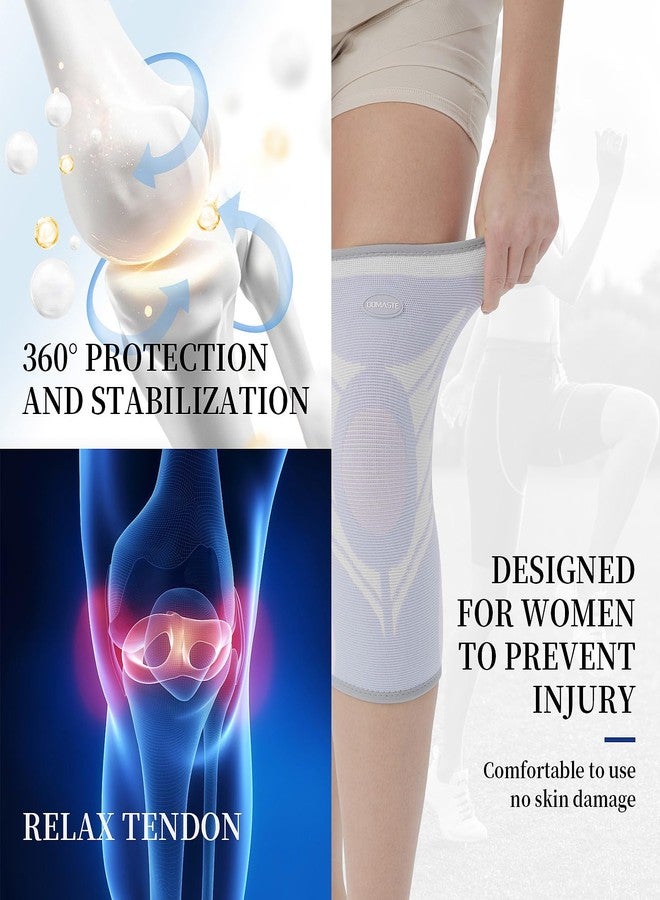Domaste دعامات الركبة النحيفة من دوماست سبورتس للنساء - كم ضغط للركبة مانع للانزلاق للرقص واليوغا، ودعم الركبة لتخفيف آلام الركبة وآلام المفاصل (أبيض ناصع، مقاس كبير، عبوة من قطعتين) - Image 4