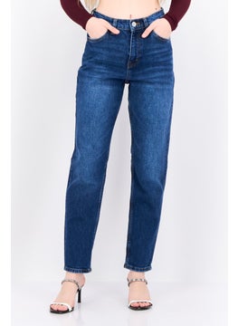 MANGO Women Mom Fit High Rise Ankle No Stretch Jeans, Navy  - Image 1