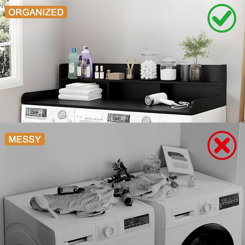 HMAZAE Washer Dryer Countertop with Shelf, 2-Tier Laundry Countertop Over Washer and Dryer, 54" x 27.55" Wooden Table for Folding Clothes for Laundry Room Organization and Storage (Black) - Image 5
