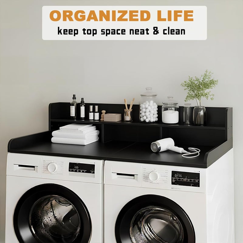 HMAZAE Washer Dryer Countertop with Shelf, 2-Tier Laundry Countertop Over Washer and Dryer, 54" x 27.55" Wooden Table for Folding Clothes for Laundry Room Organization and Storage (Black) - Image 3