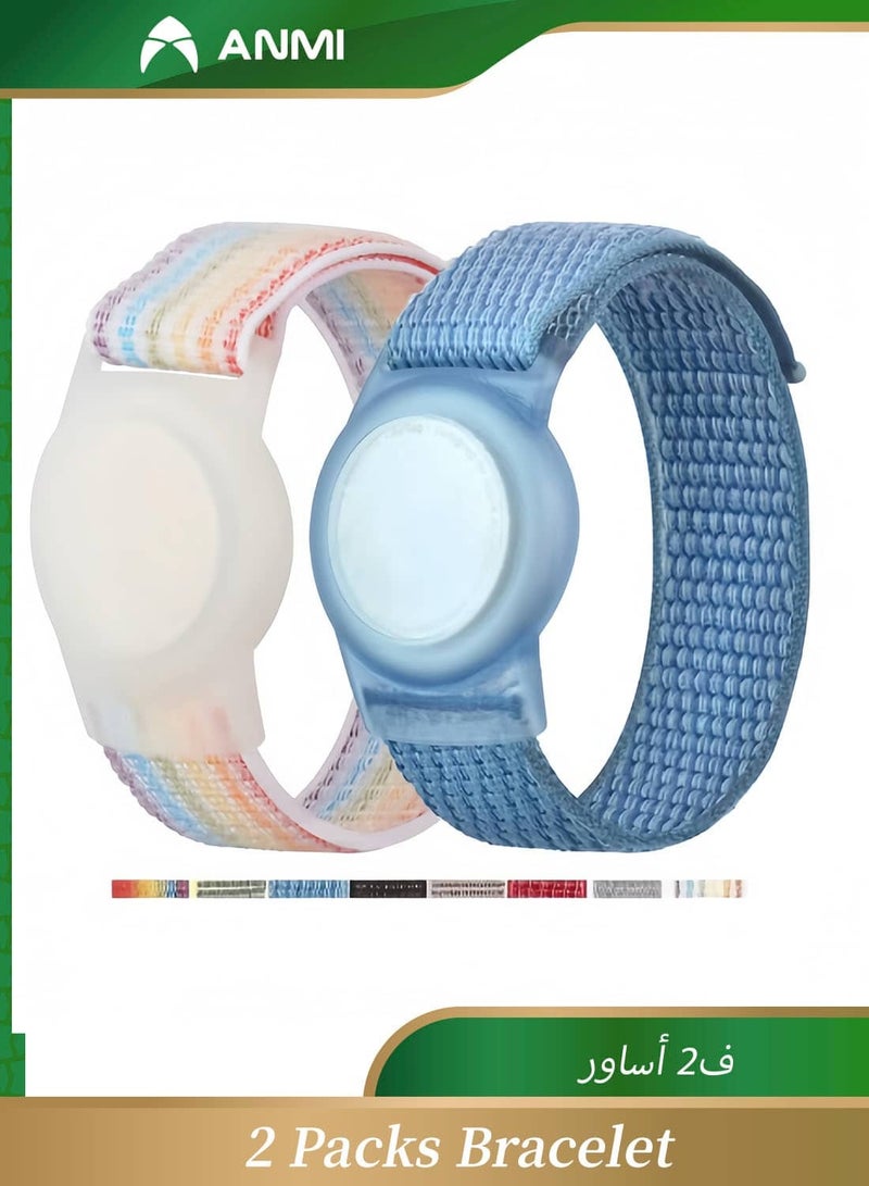 Anmi 2 Pack AirTag Bracelet for Kids, Apple Air Tag Protective Cover with Nylon Wristband, Anti Lost GPS Trackers Case Cover Elastic Watch Band for Toddlers Girls Boys Elders - Image 1