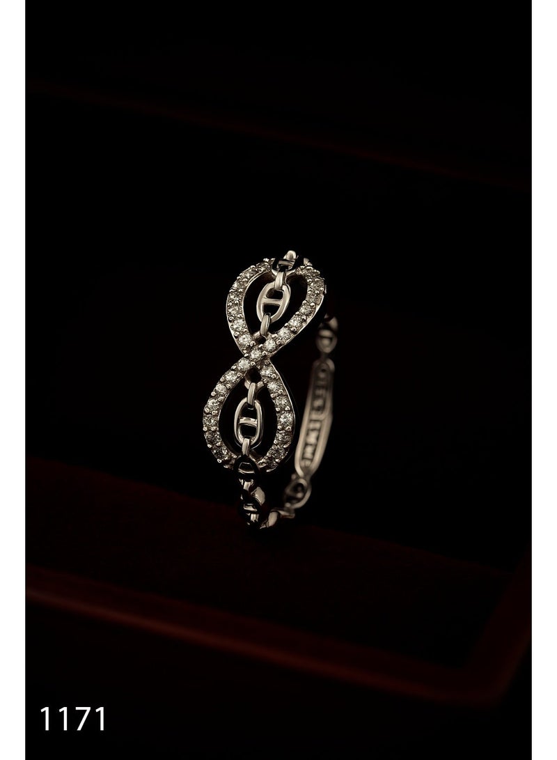 3Diamonds Infinity Silver Crystal Chain Ring – Platinum and Rhodium Plated Elegant Jewelry for Women in Gift Box - Image 2