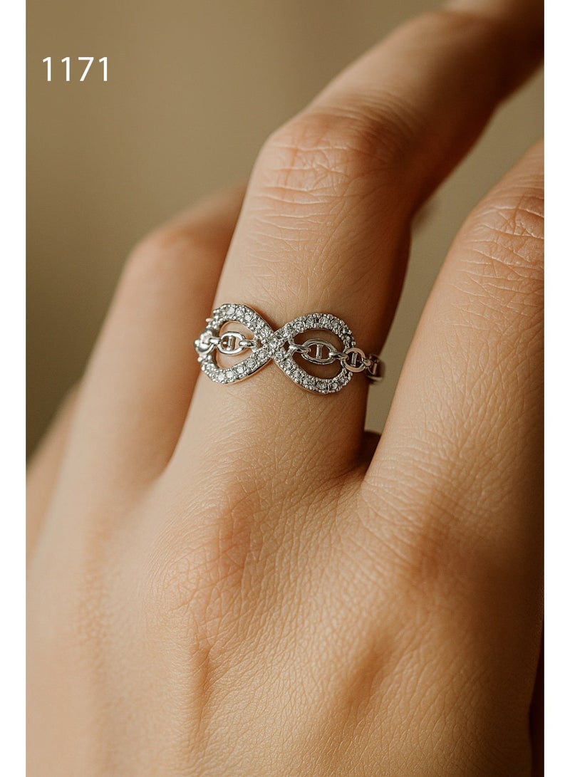 3Diamonds Infinity Silver Crystal Chain Ring – Platinum and Rhodium Plated Elegant Jewelry for Women in Gift Box - Image 1