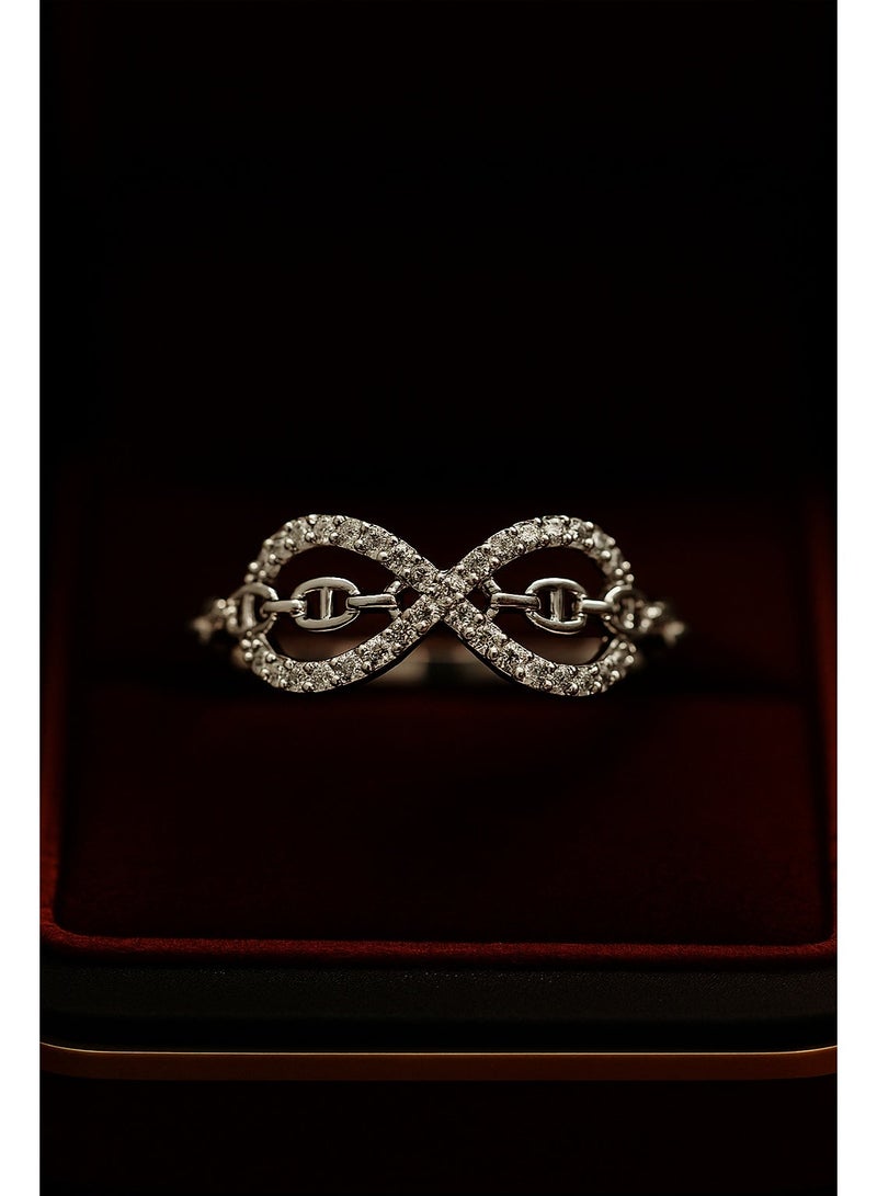 3Diamonds Infinity Silver Crystal Chain Ring – Platinum and Rhodium Plated Elegant Jewelry for Women in Gift Box - Image 3