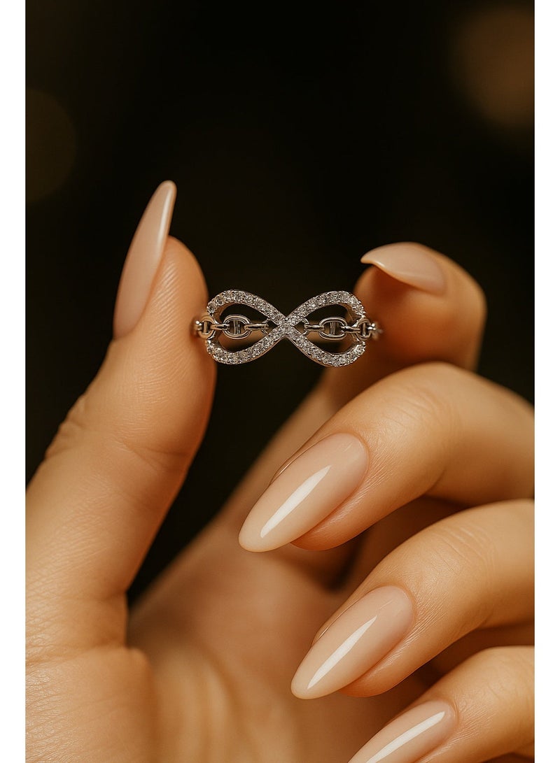 3Diamonds Infinity Silver Crystal Chain Ring – Platinum and Rhodium Plated Elegant Jewelry for Women in Gift Box - Image 4