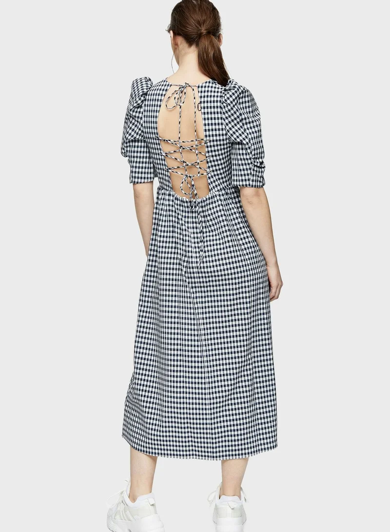 TOPSHOP Gingham Lace Up Dress