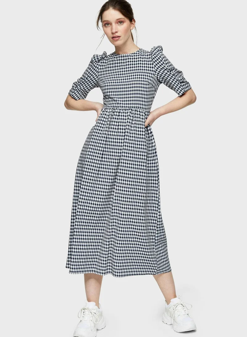 TOPSHOP Gingham Lace Up Dress