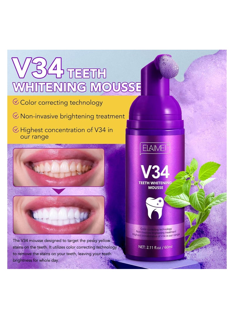 KASTWAVE Tooth Whitening Toothpaste, V34 Colour Correction Toothpaste, Purple Foam Toothpaste, Teeth Fresh Breath, Sensitive Teeth Toothpastes Stain Removal for Yellow Teeth, 60ML - 2Pcs - Image 2