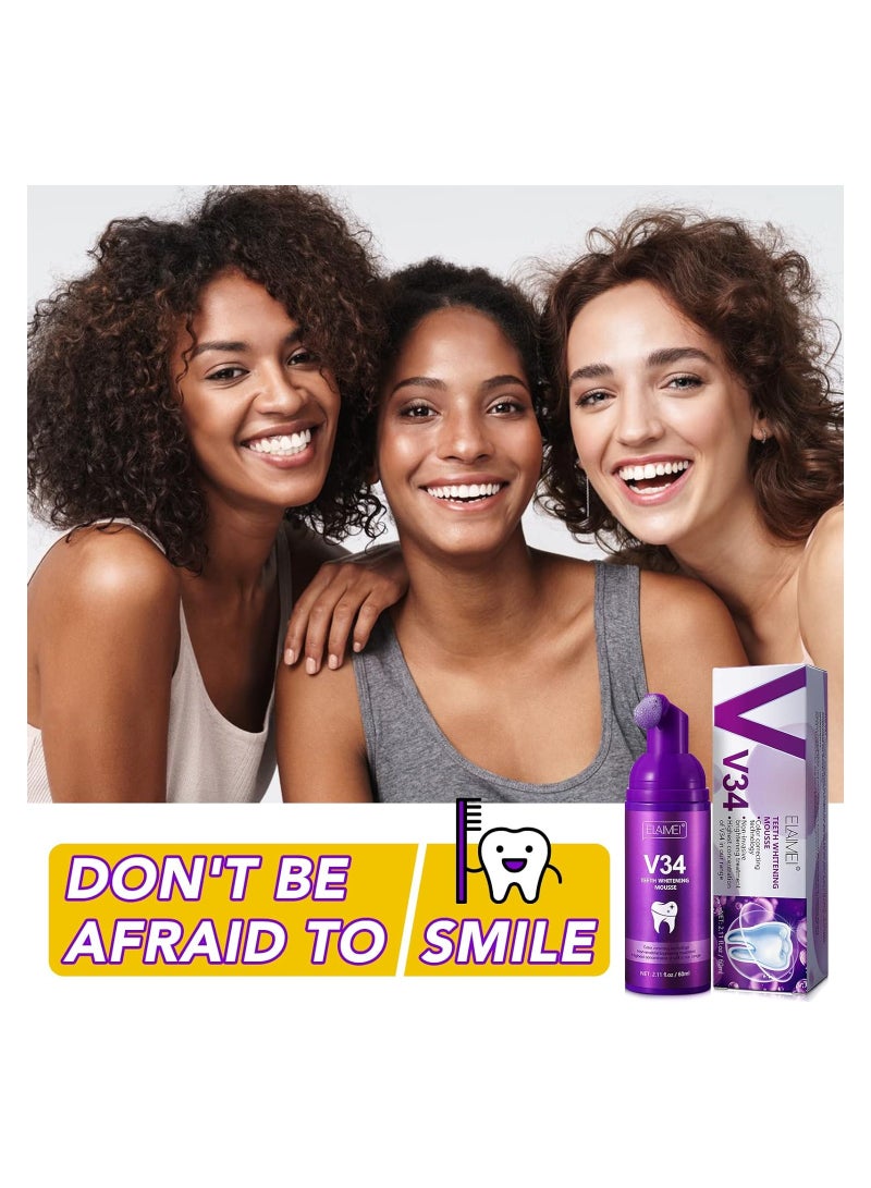 KASTWAVE Tooth Whitening Toothpaste, V34 Colour Correction Toothpaste, Purple Foam Toothpaste, Teeth Fresh Breath, Sensitive Teeth Toothpastes Stain Removal for Yellow Teeth, 60ML - 2Pcs - Image 4