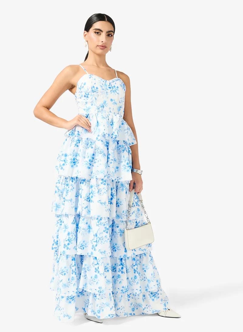 Ella  Floral Print Dress With Ruffles for Women | Best Price UAE