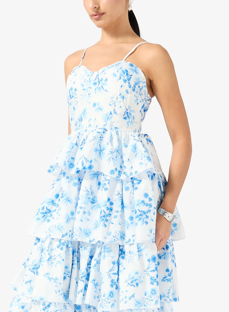 Ella  Floral Print Dress With Ruffles for Women | Best Price UAE