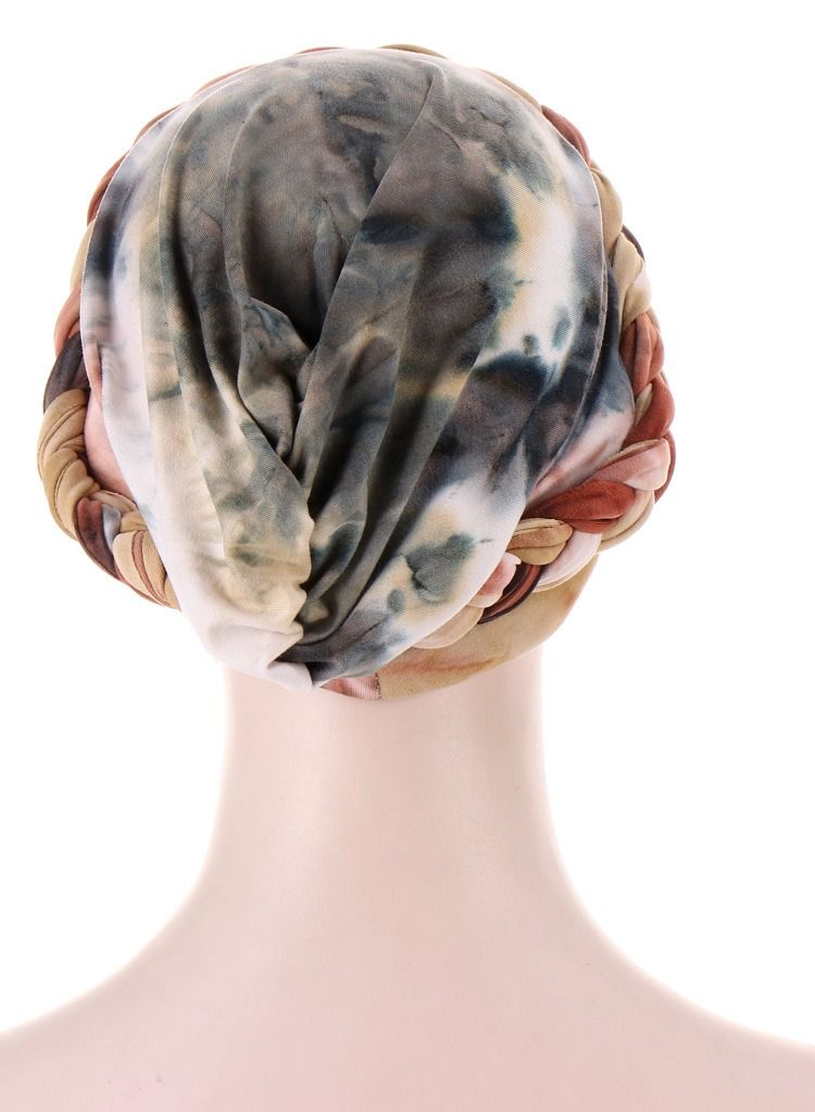 NIBEMINENT Womens Printed Turban Hat Head Wraps Covers Chemo Cancer Beanies Cap Headwear, Tie-Dye Short Braid Wrap (3PCS) - Image 4