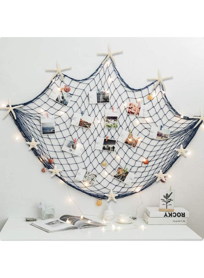 Fangoo 79 x 59 inch Nature Fish Net Wall Decoration with Colorful Sea Shells and 10 Pcs Natural Starfish Ocean Themed Mediterranean Style Fishing Net for Beach Party,Wedding,photography Wall Decoration - Image 4