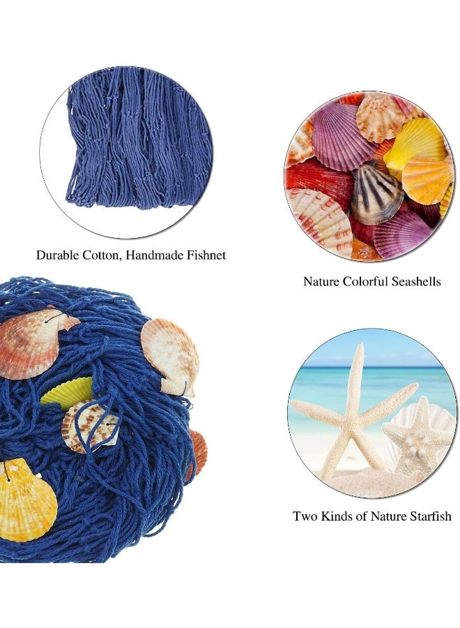 Fangoo 79 x 59 inch Nature Fish Net Wall Decoration with Colorful Sea Shells and 10 Pcs Natural Starfish Ocean Themed Mediterranean Style Fishing Net for Beach Party,Wedding,photography Wall Decoration - Image 3