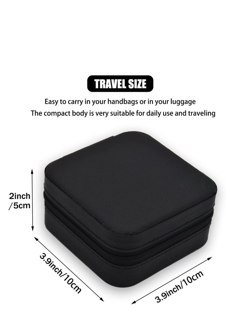 صندوق مجوهرات حافظة صغيرة محمول للسفر يستخدم لتخزين الاشياء الصغيرة مثل الخواتم والسلاسل والاقراط وازرار الاكمام للبنات والسيدات(أسود) - Image 2