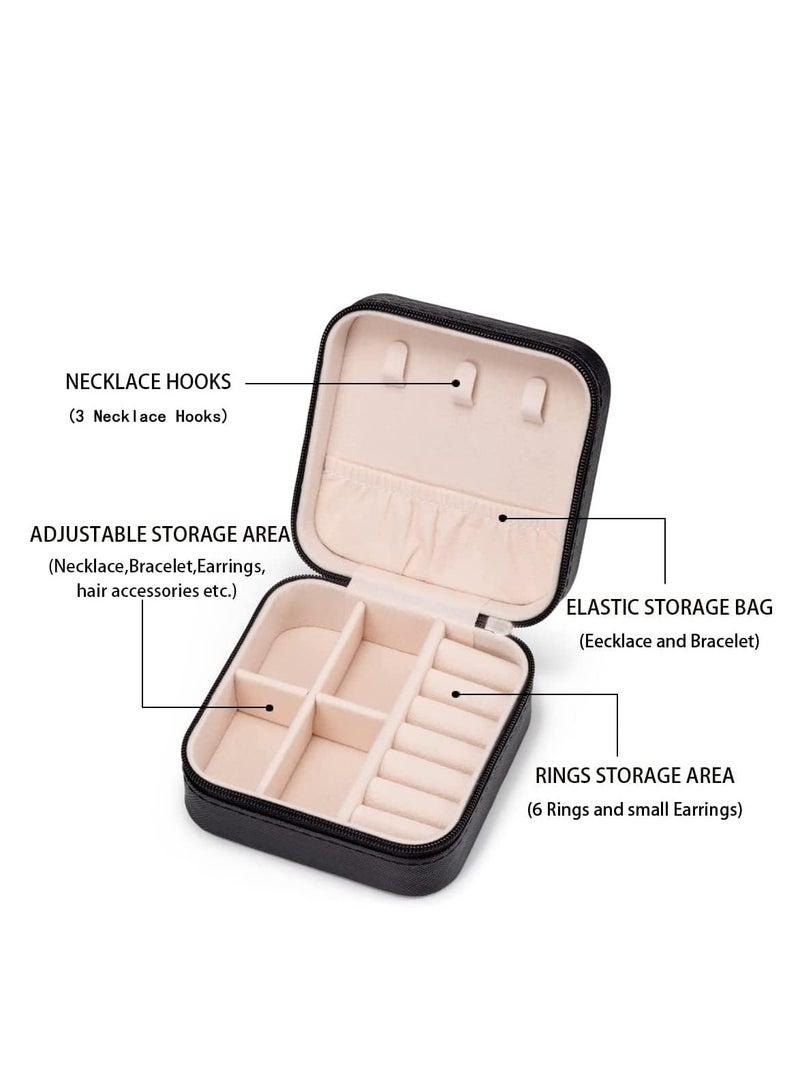 صندوق مجوهرات حافظة صغيرة محمول للسفر يستخدم لتخزين الاشياء الصغيرة مثل الخواتم والسلاسل والاقراط وازرار الاكمام للبنات والسيدات(أسود) - Image 3