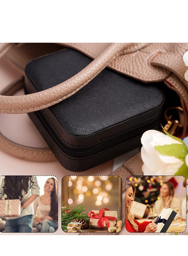 صندوق مجوهرات حافظة صغيرة محمول للسفر يستخدم لتخزين الاشياء الصغيرة مثل الخواتم والسلاسل والاقراط وازرار الاكمام للبنات والسيدات(أسود) - Image 4