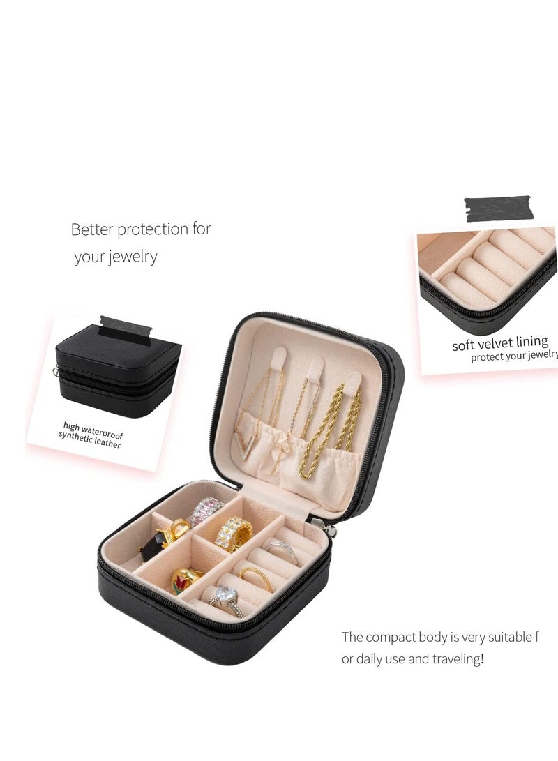 صندوق مجوهرات حافظة صغيرة محمول للسفر يستخدم لتخزين الاشياء الصغيرة مثل الخواتم والسلاسل والاقراط وازرار الاكمام للبنات والسيدات(أسود) - Image 5
