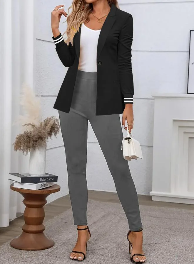 تايك تو بليزر أسود بزر واحد وأساور مطاطية