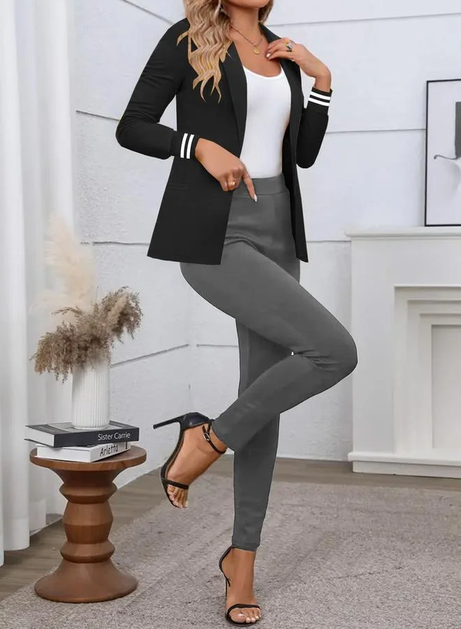 Take Two Black Single Button Blazer with Elastic Cuff
