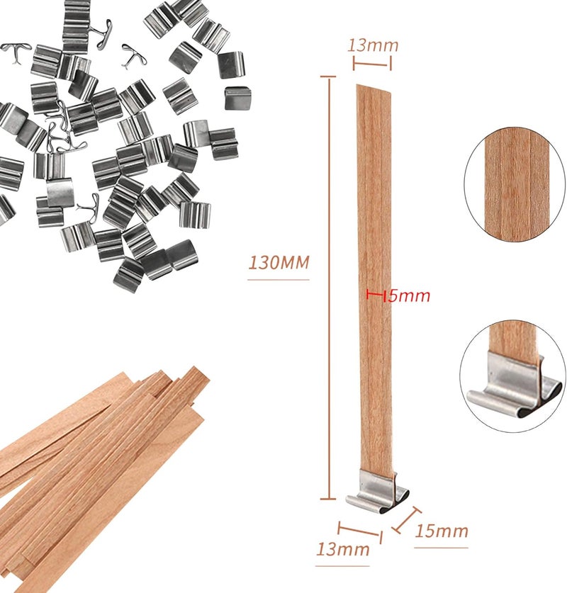 Noor 50 Pieces Smokeless Wooden Wicks with Trimmer for Candle Making and 5.1 X 0.2 inch Booster - 5.1 X 0.5 inch Crackling Wood Wick for DIY Candles with 50pcs Metal Clips - Image 3