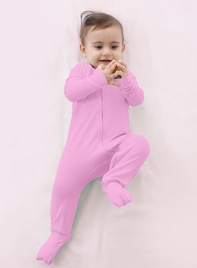 GUISBY Baby Girl Rayon Pajamas, Comfy Long Sleeve with Double Zipper Sleepers Pink 3-6 Months - Image 4