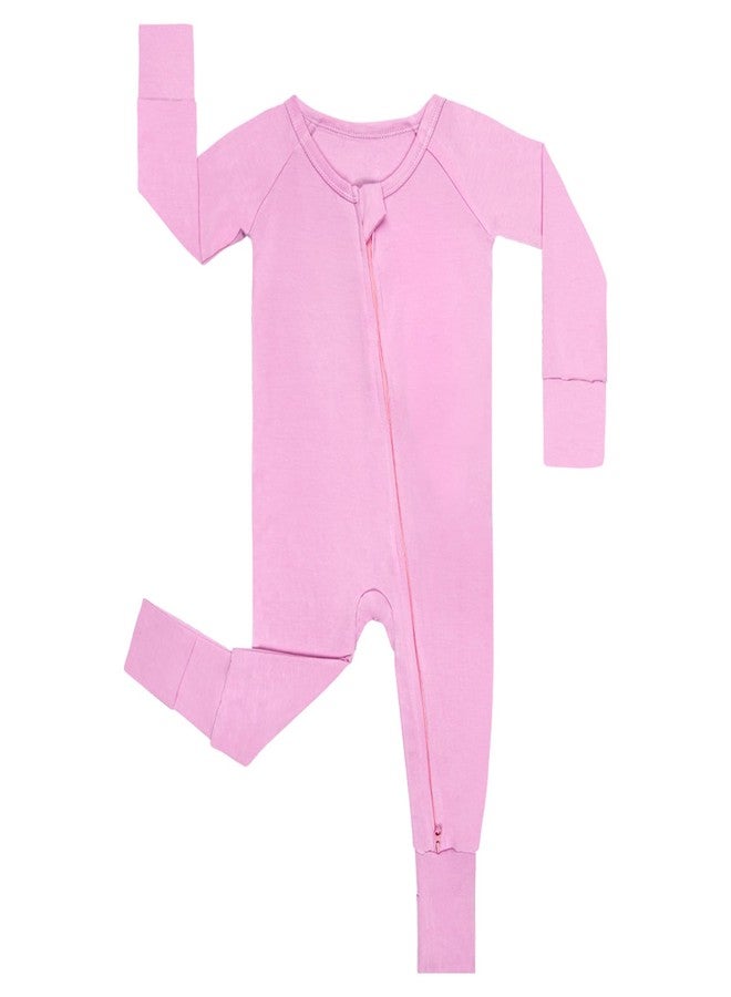 GUISBY Baby Girl Rayon Pajamas, Comfy Long Sleeve with Double Zipper Sleepers Pink 3-6 Months - Image 1