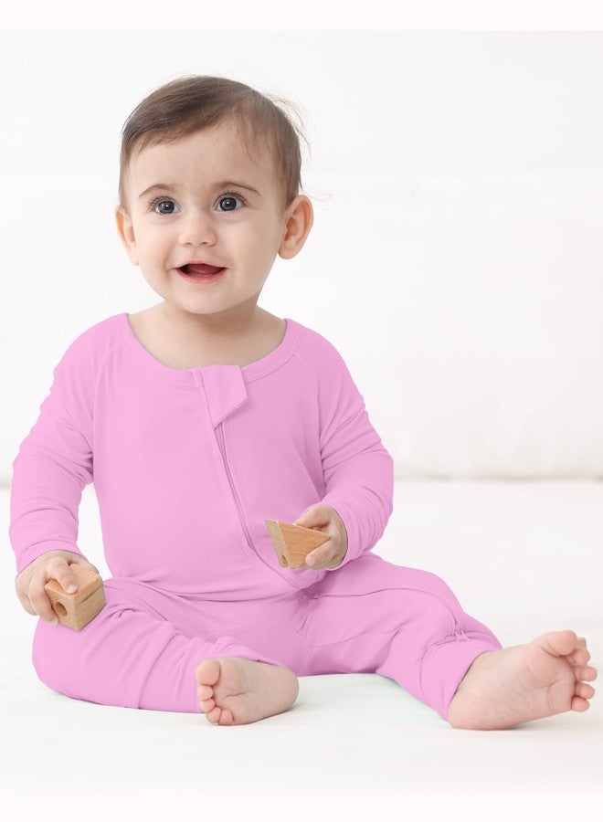 GUISBY Baby Girl Rayon Pajamas, Comfy Long Sleeve with Double Zipper Sleepers Pink 3-6 Months - Image 3