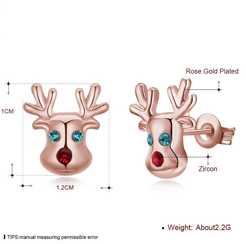 HQLA Christmas studs Earrings Hypoallergenic Stud Earrings for Women 14K Cute Small Animal CZ Reindeer Studs Gifts for Women rose gold - Image 2