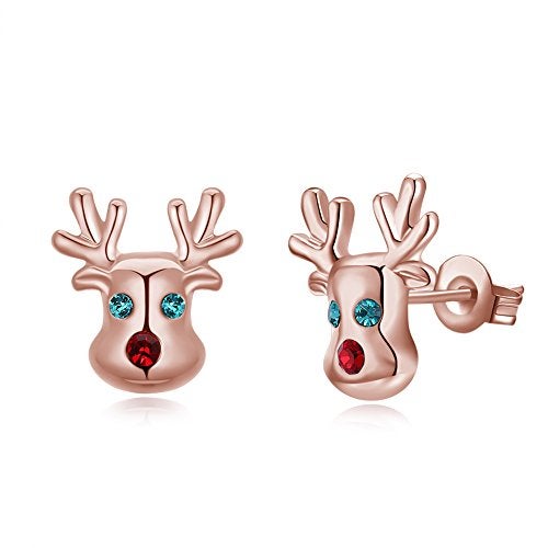 HQLA Christmas studs Earrings Hypoallergenic Stud Earrings for Women 14K Cute Small Animal CZ Reindeer Studs Gifts for Women rose gold - Image 1
