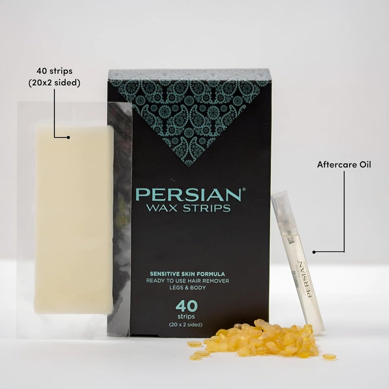 Persian Wax Strips for Legs and Body - 40 Ready-to-Use Hair Removal Strips with Aftercare Oil - Image 2