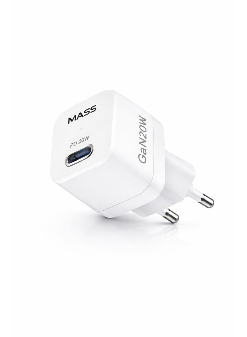 ماس شاحن Mass MA-HC03 PD 20W GAN Mini الذكي السريع للاتحاد الأوروبي مع كابل USB-C إلى USB-C، طوله متر واحد، أبيض | ضمان لمدة 12 شهرًا - Image 3