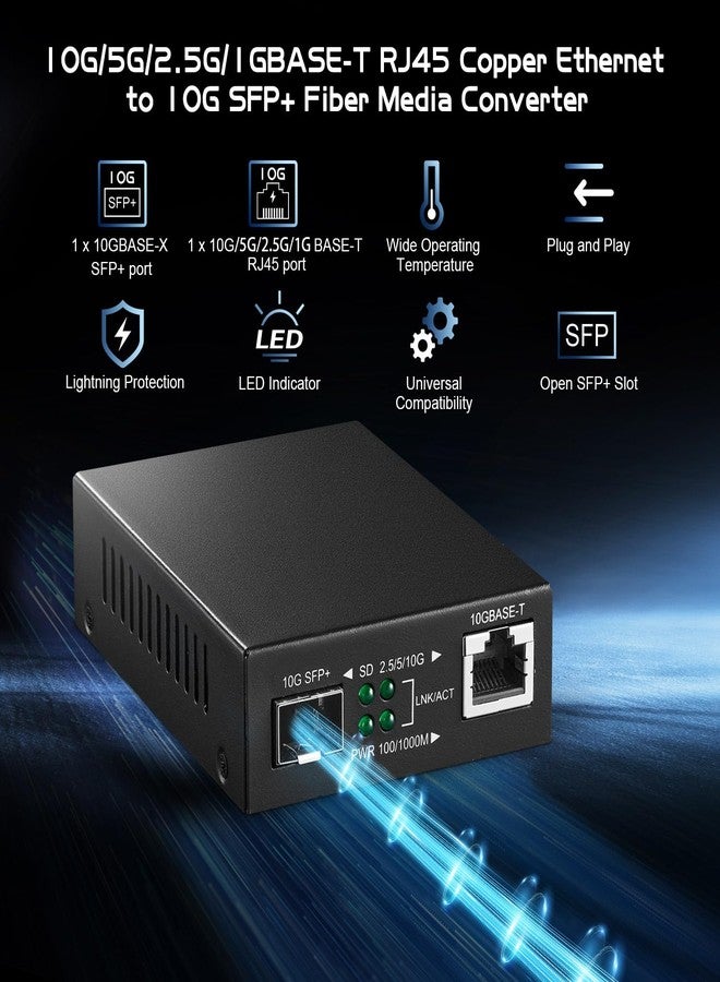 Binardat 2 Port 10 Gigabit Ethernet Switch, 1 x 10G RJ45 Port, 1 x 10G SFP Port, Metal Case Unmanaged Plug and Play - Image 2