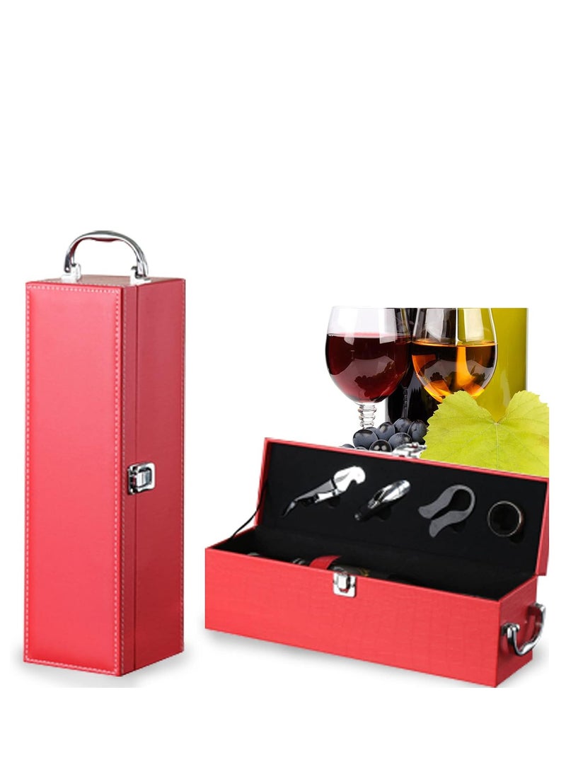 SYOSI Wine Leather Boxes for Wedding Anniversary Travel Restaurant Party Gifts for Wine Lovers Storage Box for Home Wine Collection With Wine Accessories Set(Red) - Image 2