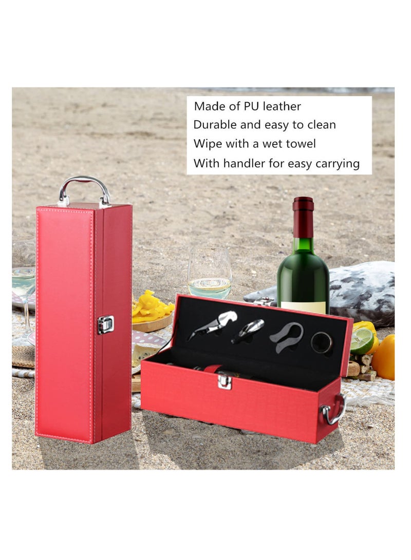 SYOSI Wine Leather Boxes for Wedding Anniversary Travel Restaurant Party Gifts for Wine Lovers Storage Box for Home Wine Collection With Wine Accessories Set(Red) - Image 3