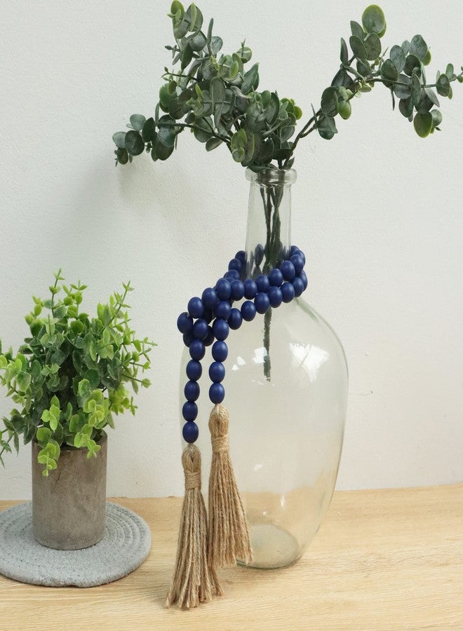 Meplait 39in Wood Bead Garland Farmhouse with Tassels,Versatile Prayer Beads Boho Chic Wall Hanging Home Decor (Navy Blue) - Image 3