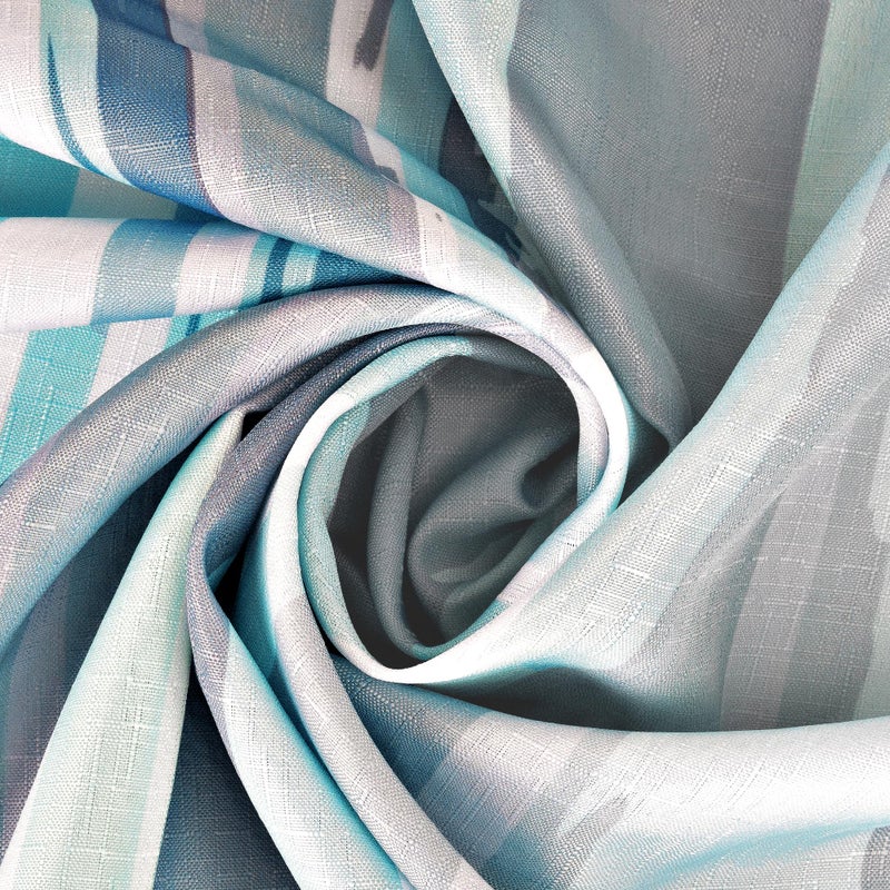 Sunlit Ombre Teal Textured Slubbed Fabric Shower Curtain  Teal Blue and White Stripe Shower Curtains for Bathroom Decoration  Wave Striped Bathroom Curtains  71x71 - Image 4