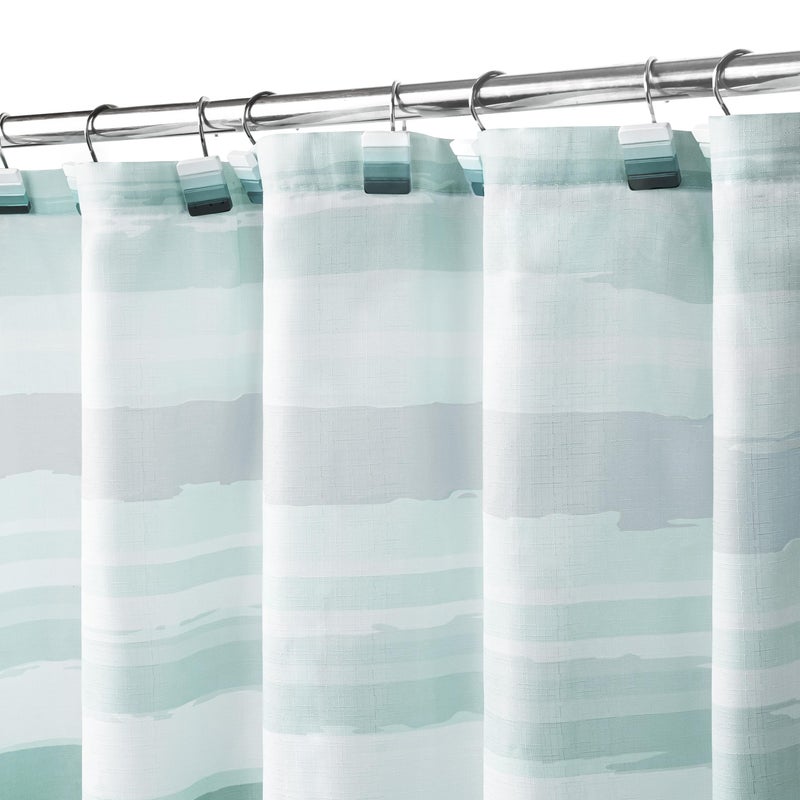 Sunlit Ombre Teal Textured Slubbed Fabric Shower Curtain  Teal Blue and White Stripe Shower Curtains for Bathroom Decoration  Wave Striped Bathroom Curtains  71x71 - Image 2
