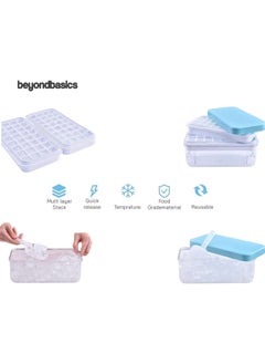 Beyond Basics Beyond Basics Ice Cube Tray With Lid Storage Box Press Type 32x2 Double Ice Cubes Tray Easy Press Silicone Ice Cube Tray with Ice Container Blue  - Image 4