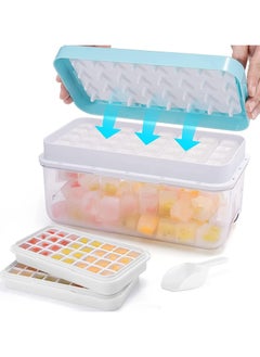 Beyond Basics Beyond Basics Ice Cube Tray With Lid Storage Box Press Type 32x2 Double Ice Cubes Tray Easy Press Silicone Ice Cube Tray with Ice Container Blue  - Image 1